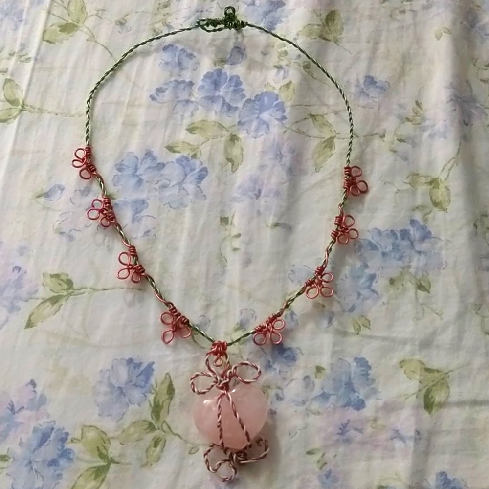 Handmade Wirewrapped Heart Necklace w/ Rose Quartz